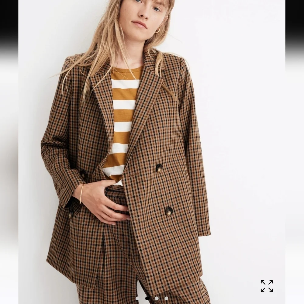 Madewell Caldwell Double Breasted Blazer Desert Check Size XS AA305